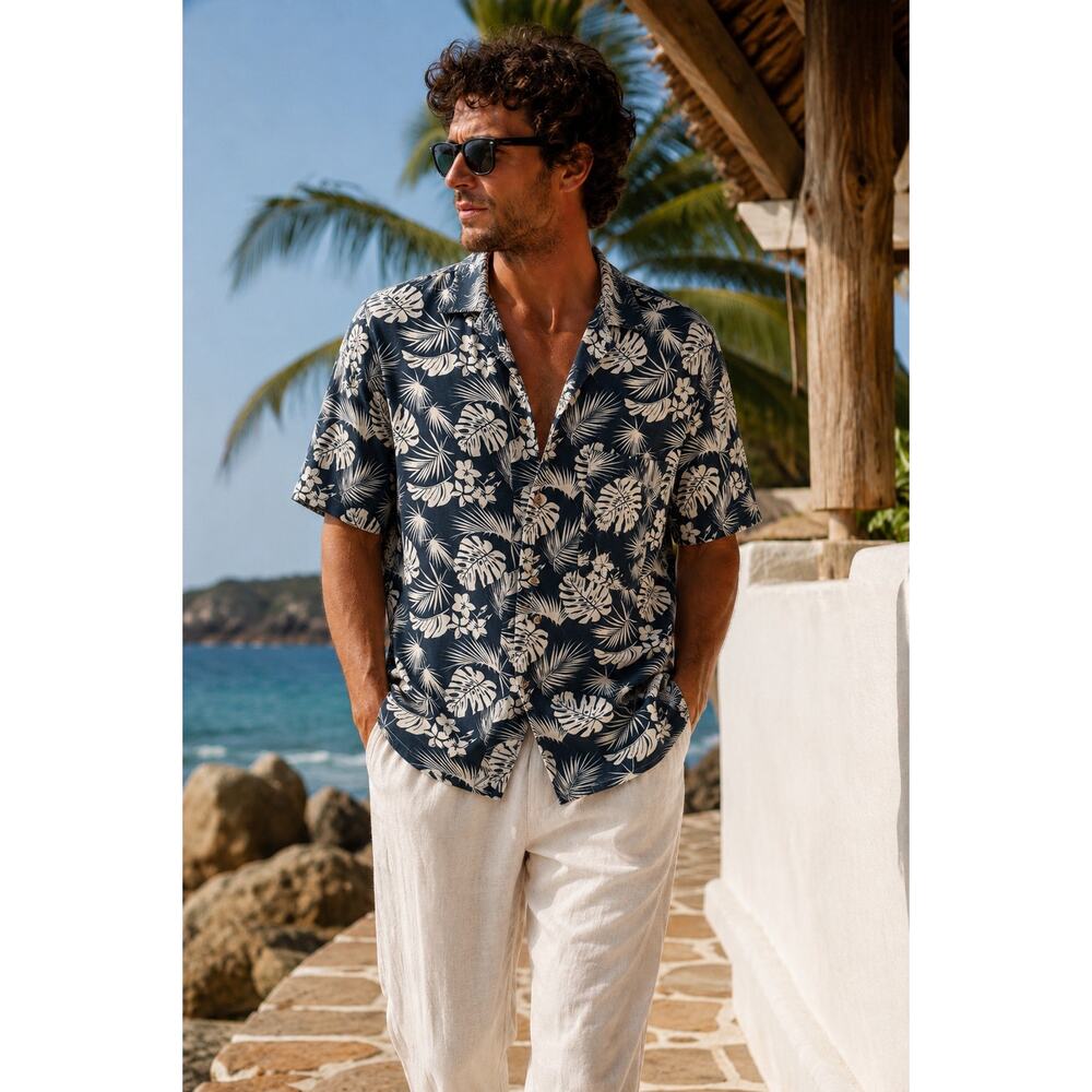 Taylor Vintage Hawaiian Tropical Floral Button Up Shirt Mens L AlohaStyle Resort